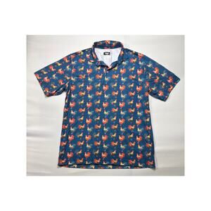Waggle Men's Rooster Print Blue Short Sleeve Golf Polo Shirt - Size XL